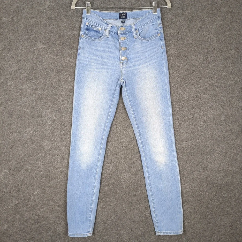 J.Crew Womens High Rise Skinny‎ Jeans Light Wash Button Fly Size 25 Blue Denim